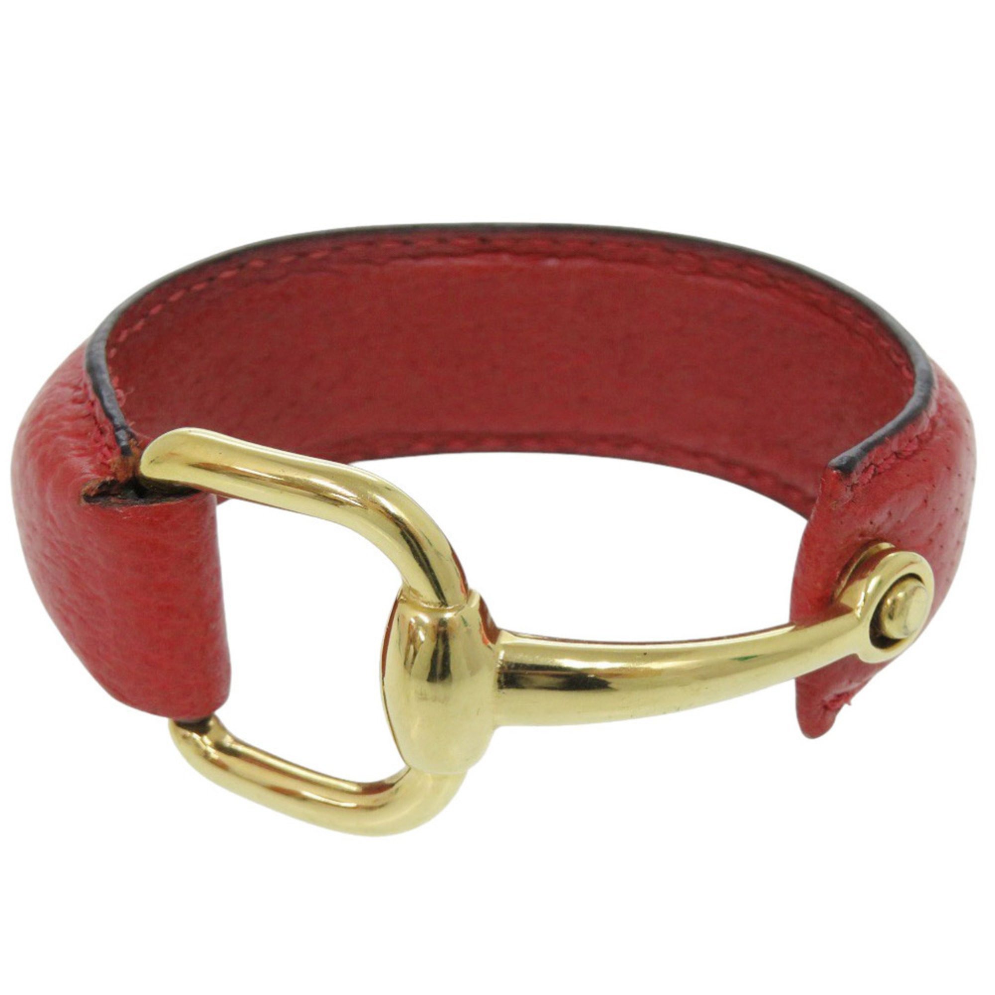 Excellent Condition Gucci Horsebit Leather Red Bangle, Red, 0774